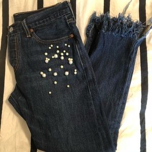 Custom Levi Boyfriend Jean with Fringe and Pearls